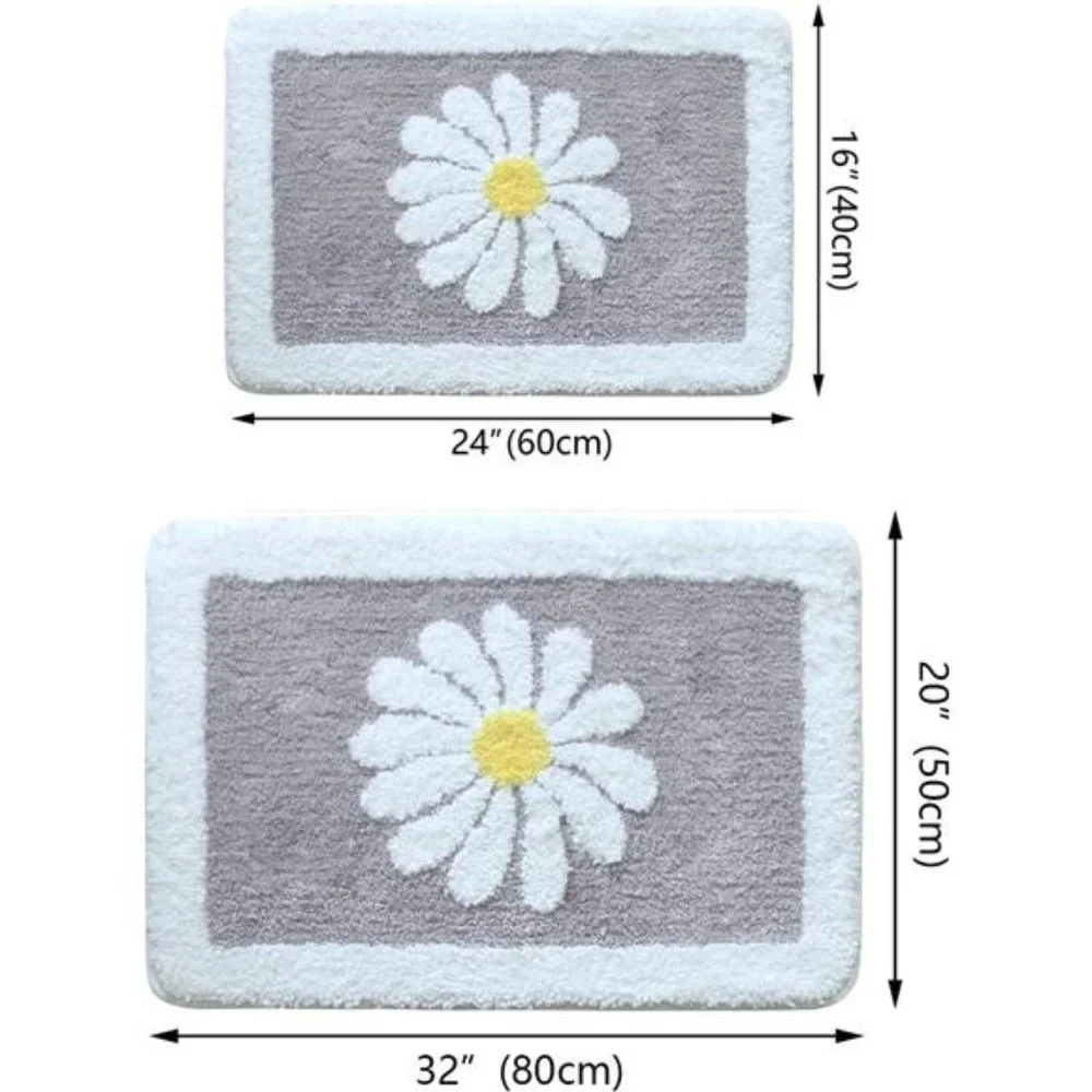 Bathroom Rugs Mat,White Flower Bath Rugs FluffySoft Superfine Fiber Rugs NonSlip